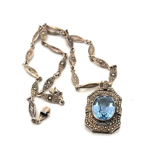 Judith Jack London Blue Topaz 925 Sterling statement necklace 29.3g